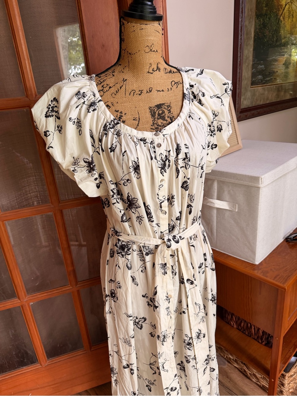H&M Cream Maxi Dress with Black Floral Print